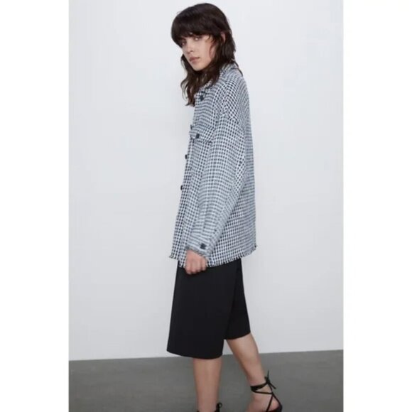 Zara | Tweed button down jacket in blue - Picture 3 of 12